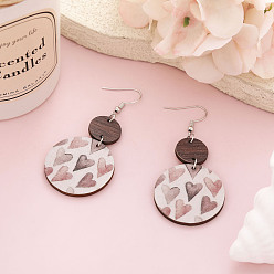 Плоский Круглый Деревянные серьги-подвески ко Дню святого Валентина, платина, плоско-круглые, 71x33 мм