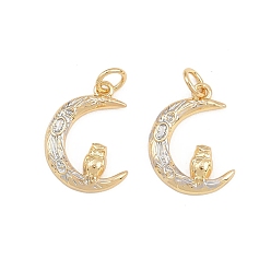 Серебро Латунь эмаль подвески, луна с совами, стойки покрытие, без кадмия и без свинца, долговечный, реальный 18 k позолоченный, с целью перехода в кольце, серебряные, 17x13x2.5 мм, отверстие : 3 мм
