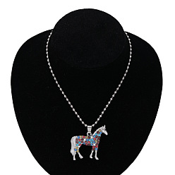 Платина Ожерелья с подвеской в виде лошади из сплава со стразами для детей, платина, 19.69 дюйм (50 см)