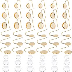 Настоящее золото 18K Наборы для изготовления плоских круглых висячих серег своими руками, в том числе 304 крючки для серег из нержавеющей стали, Кабошоны из стекла, реальный 18 k позолоченный, 66 шт / коробка