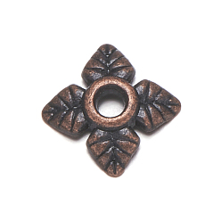 Красная Медь Тибетском стиле сплав шарик крышки, цветок, 4-лепесток, без кадмия, без никеля и без свинца, Красная медь, 6x6x2 мм, отверстие : 1 мм, Около 7200 шт / 1000 г