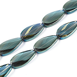 Кадет Синий Гальванизируйте прозрачное стекло бисер нитей, слеза, кадетский синий, 26x13x5.5~7 мм, отверстие : 1.5 мм, около 30 шт / нитка, 30.12~30.51 дюйм (76.5~77.5 см)