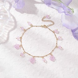 Сливовый Окрашенный натуральный малайзийский нефрит круглые бусины цветы кисточки акелеты, с 304 кабельными цепочками из нержавеющей стали, золотые, слива, 9-1/8 дюйм (230 мм)