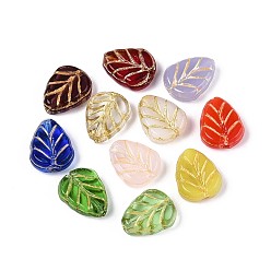 (52) Непрозрачная лаванда Прозрачные стеклянные бусины, лист, золотой металл обвитыми, разноцветные, 10x8x3.5 мм, отверстие : 1 мм