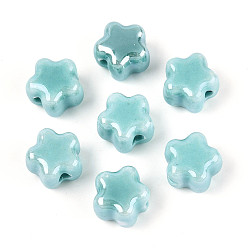 Бледно-бирюзовый Фарфоровая бусина ручной работы, цветка сливы, яркие глазированный фарфор, бледные бирюзовая, 10.5~11x11~11.5x7.5~8 мм, отверстие : 2~2.5 мм