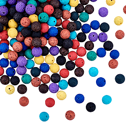 Gemischte Farbe Synthetische Lavasteinperlenstränge, gefärbt, Runde, Gemischte Farbe, 10 mm, Bohrung: 1 mm, ca. 39 Stk. / Strang, 14.96 Zoll (38 cm), 390 Stück / Set