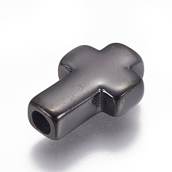 Gunmetal Ion Plating(IP) 304 Stainless Steel Beads, Cross, Gunmetal, 14x10x4mm, Hole: 2.5mm