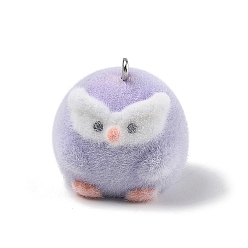 Сова Кулоны из флокированной смолы, с железной платиной петлей, сова, 24x22x21 мм, отверстие : 2 мм