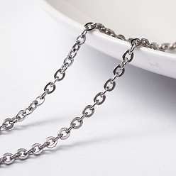 Stainless Steel Color 304 Stainless Steel Cable Chains, Unwelded, with Spool, Flat Oval, Stainless Steel Color, 3x2.5x0.6mm, about 65.61 Feet(20m)/roll