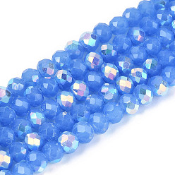 Королевский синий Нити из непрозрачных стеклянных бусин-ронделей с цветным покрытием ab, граненые, королевский синий, 4.5x3.5 мм, отверстие : 0.7~1 мм, около 108~116 шт / нитка, 14.76~16.73'' (37.5~42.5 см)