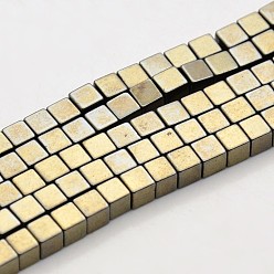 (252) Цвет внутри: морской / фиолетовый на подкладке Куб немагнитных синтетический гематит бисер пряди, имитация пирит, античная бронза покрытие, 3x3x3 мм, отверстие : 0.8 мм, около 140 шт / нитка, 16.3 дюйм