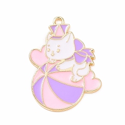 Средний Фиолетовый Подвески из эмали и сплава, кошка с шармом, средне фиолетовый, 32.5x23x1 мм, отверстие : 2 мм