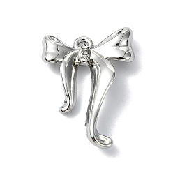 Platinum Rack Plating Alloy Rhinestone Pendants, Bowknot, Platinum, 24x17x5mm, Hole: 2mm