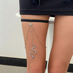 Черный Цепочка для ног с бантом из эластичного волокна, эластичные цепи на бедра из сплава змеи с кисточками для женщин, платина, чёрные, 300 мм