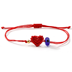 Сланцево-синий Браслеты из бисера в технике лэмпворк, плетеные браслеты из полиэфирного шнура для женщин, сглаз и сердце, с латунным, синевато-серый, 11.02 дюйм (28 см)