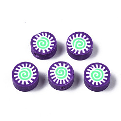 Indigo Manuell Polymer Ton Perlen, für DIY Schmuck Bastelbedarf, flach rund mit Sonne, Indigo, 9.5x4.5~5 mm, Bohrung: 1.6 mm