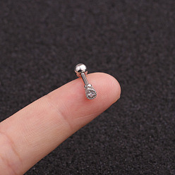 Нержавеющая Сталь Цвет 316l серьги-капли из хирургической нержавеющей стали с микропаве из прозрачного кубического циркония для хряща, цвет нержавеющей стали, 6 мм, штифты : 1.2 мм
