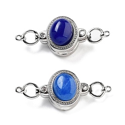 Платина Латунные магнитные застежки, без кадмия, без никеля и без свинца, с природными лазурита, овальные, синие, платина, 34x13.5x9.5 мм, отверстие : 1.1 мм