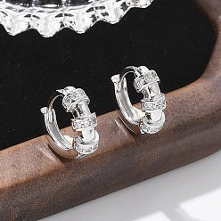 Платина Серьги-кольца из латуни с прозрачным кубическим цирконием, кольцо, платина, 12.5x4.5 мм