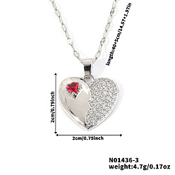 Красный Латунные ожерелья с подвеской в форме сердца из кубического циркония для женщин, платина, красные, 15.75 дюйм (40 см)