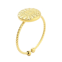 Плоский Круглый Открытые манжеты из нержавеющей стали из натуральной 18k позолоченной 304 для женщин, плоско-круглые, регулируемый, плоско-круглые: 11 mm