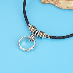 Ring Ожерелья из сплава, синтетического немагнитного гематита и дерева с подвеской в виде двухслойного матового шнура для мужчин, античное серебро, кольцо, 17.72 дюйм (45 см)