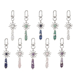 Смешанные камни Подвеска-пуля из натурального драгоценного камня, обернутая медной проволокой, подвески из сплава в виде солнца и поворотных застежек для украшений сумок, Луна и звезды, 93~94 мм, 10 шт / комплект