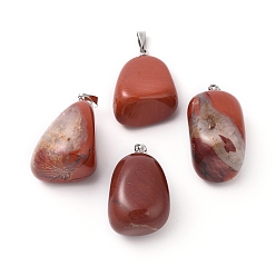 Red Jasper Natural Red Jasper Pendants, with Platinum Tone Brass Findings, Nuggets, 23~30x13~22x12~20mm, Hole: 5x3mm