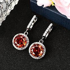 Красный 925 плоские круглые серьги-кольца из стерлингового серебра с кубическими цирконами, Реальная платина, красные, 30.5x13.5 мм