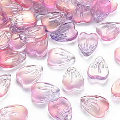 Средний Фиолетово-красный Прозрачные брызги окрашенные стеклянные подвески, с блеском порошок, Petaline, средне фиолетовый красный, 12x9x3 мм, отверстие : 1.2 мм