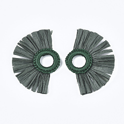 Темно-серый Кулон из рафии с кисточками, с кольцом из полиэстера, вентилятор, темно-серый, 47~55x68~78x5~6 мм, отверстие : 14 мм