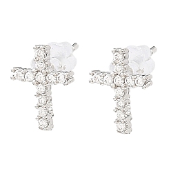 Платина Серьги-гвоздики из латуни с микропаве и кубическим цирконием, долговечный, без свинца и без кадмия, платина, 10.5x7.5 мм