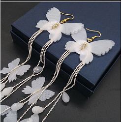 Белый Серьги-подвески с кисточками из легированной ткани в виде бабочек, с пластиковым, золотые, белые, 175x50 мм