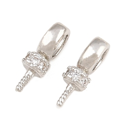 Platino Enganches de latón con microincrustaciones de circonita cúbica y argolla roscada., por medio perforó perlas, chapado en rack, larga duración plateado, sin plomo y cadmio, Platino, 10.5x4x3.5 mm, agujero: 2.5x3.5 mm, pin: 1 mm