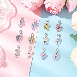 (52) Непрозрачная лаванда Акриловые подвесные украшения, с цинковым сплавом застежками омаров коготь, цветок, разноцветные, 29.5~30 мм, 12 шт / комплект