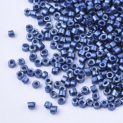 Cornflower Blue Glass Cylinder Beads, Seed Beads, Metallic Colours, Round Hole, Cornflower Blue, 1.5~2x1~2mm, Hole: 0.8mm, about 8000pcs/bag, about 85~95g/bag