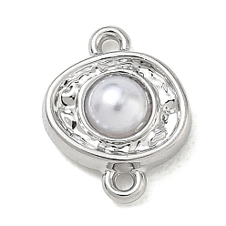 Platinum Alloy & Plastic Imitation Pearl Connector Chamrs, Oval Links, Platinum, 12x9x4mm, Hole: 1mm