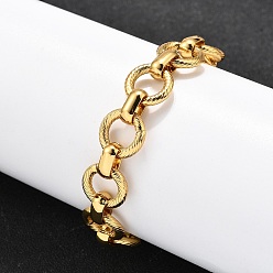 Золотой 304 браслеты из нержавеющей стали с плоскими круглыми звеньями для женщин, ионное покрытие (ip), золотые, 7-1/8 дюйм (18.2 см) в длину + 33 удлинитель мм