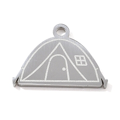 Stainless Steel Color 304 Stainless Steel Pendants, Half Round with Tent Charms, Hand Polished, Stainless Steel Color, 13x19x1.4mm, Hole: 1.8mm