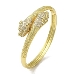 Golden Brass Pave Clear Cubic Zirconia Leopard Hinged Bangle for Women, Golden, Inner Diameter: 2x2-3/8 inch(5.2x5.9cm)