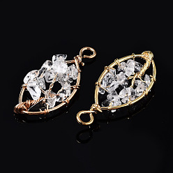 Хрусталь Природного кварца хрустальных подвесок, золотистая латунная проволока, дерево, овальные, 40.5~44x17.5~19x6~7.5 мм, отверстие : 4 мм