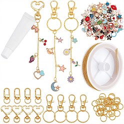 Золотой Наборы для изготовления ключей своими руками, Включите латунные витые цепи, Подвески из эмали и сплава, сплава брелок застежки, железа открыты кольца прыжок, золотые, 3x2x0.45 мм