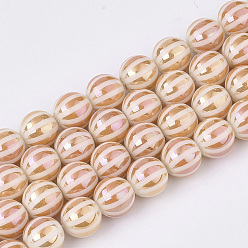 Оранжевый Стеклянные бусины с гальваническим покрытием , круглый с полосой, оранжевые, 8x7.5 мм, отверстие : 1.2 мм, около 40 шт / нитка, 11.8 дюйм