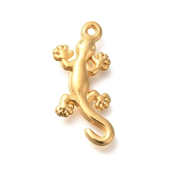 Настоящее золото 18K Ионное покрытие (ip) 304 подвески из нержавеющей стали, очарование геккона, реальный 18 k позолоченный, 27x12x3.4 мм, отверстие : 2 мм