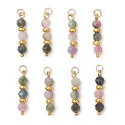 Турмалин Натуральные разноцветные граненые круглые подвески из турмалина, подвески из бисера, с латунной фурнитурой , золотые, 21~22x4.5 мм, Перейти кольцо: 4x0.5 мм, внутренний диаметр: 3 мм