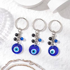 Платина 3шт. брелки ручной работы с эффектом сглаза, с круглыми бусинами из искусственного нефрита, окрашенными в технике выпекания, и железными разъемными кольцами для ключей, платина, 73 мм