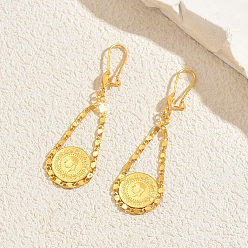 Настоящее золото 18K Серьги-кольца из латуни в форме капли с человеческим узором, реальный 18 k позолоченный, 60x20 мм