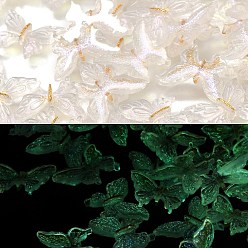 Белый Дым Светящиеся кабошонов смолы, бабочка, светится в темноте, с блеском порошок, серый, 10x13x2 мм