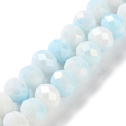 Светло-голубой Стеклянные бусины с гальваническим покрытием , граненые, круглые, светло-голубой, 7.5~8x7.5~8 мм, отверстие : 1.2 мм, около 63~70 шт / нитка, 15.35'' (39 см)