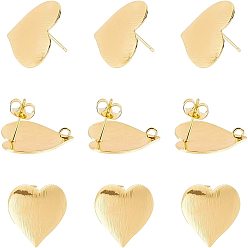 Mixed Color Real 18K Gold Plated Brass Stud Earring Findings, with Loop and Ear Nuts, Heart, Mixed Color, 19x19mm, Hole: 2.5mm, 20pcs/box